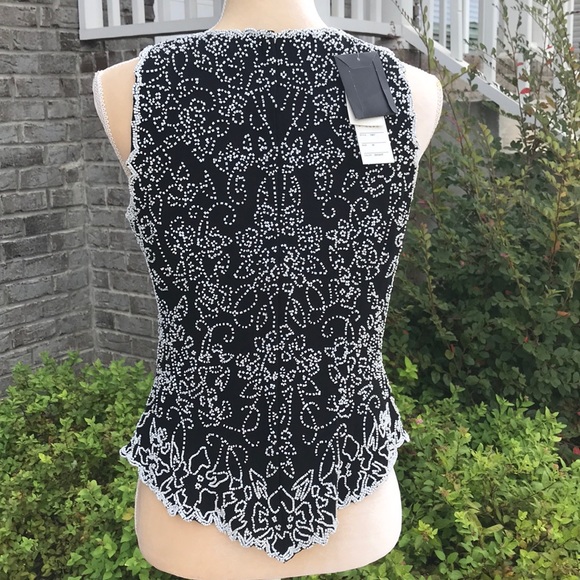 Medium JKARA Beaded Black Formal Top - Picture 5 of 8